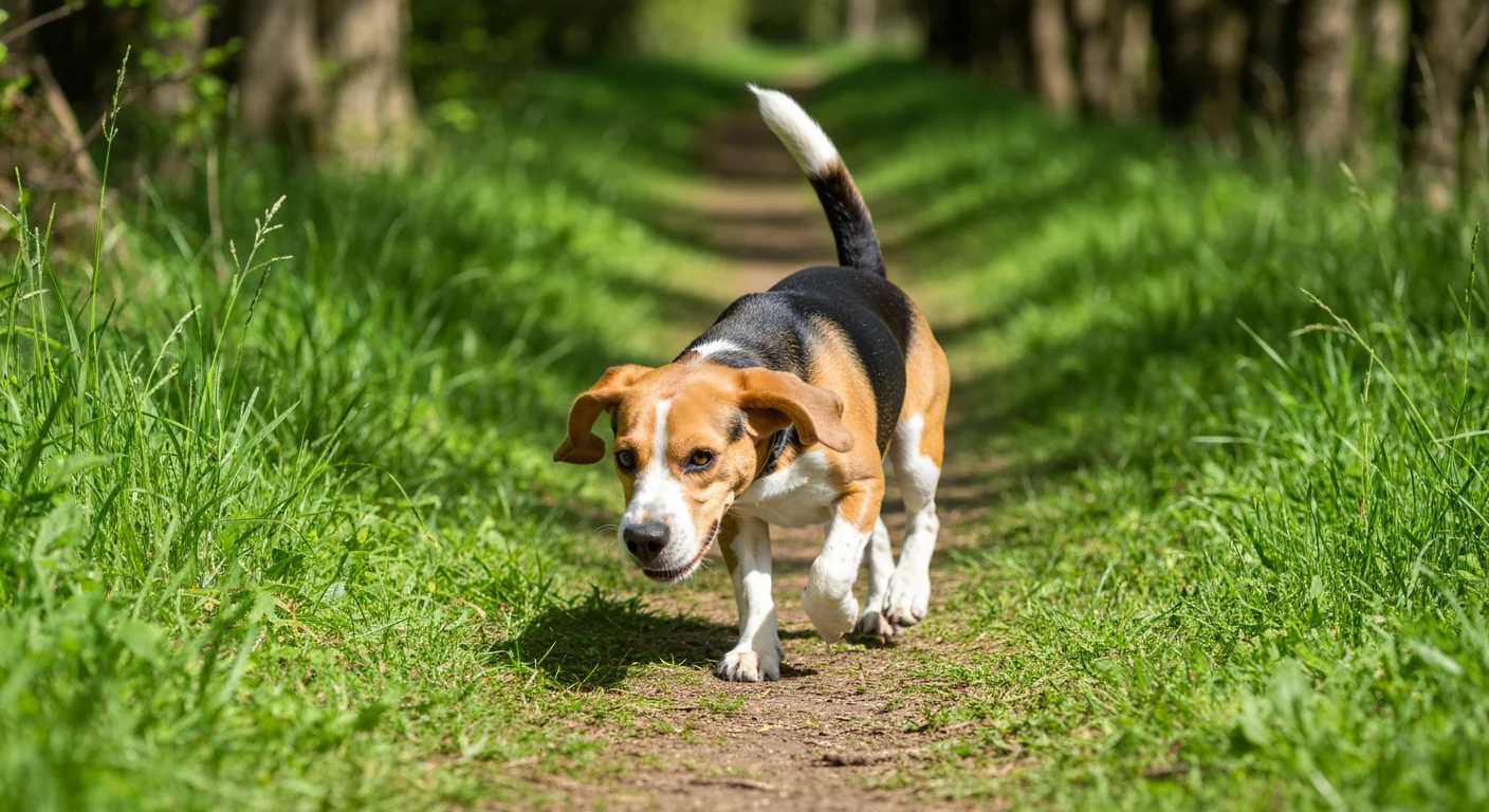 Un bull terrier et un beagle dans un jardin à l'heure du jeu
