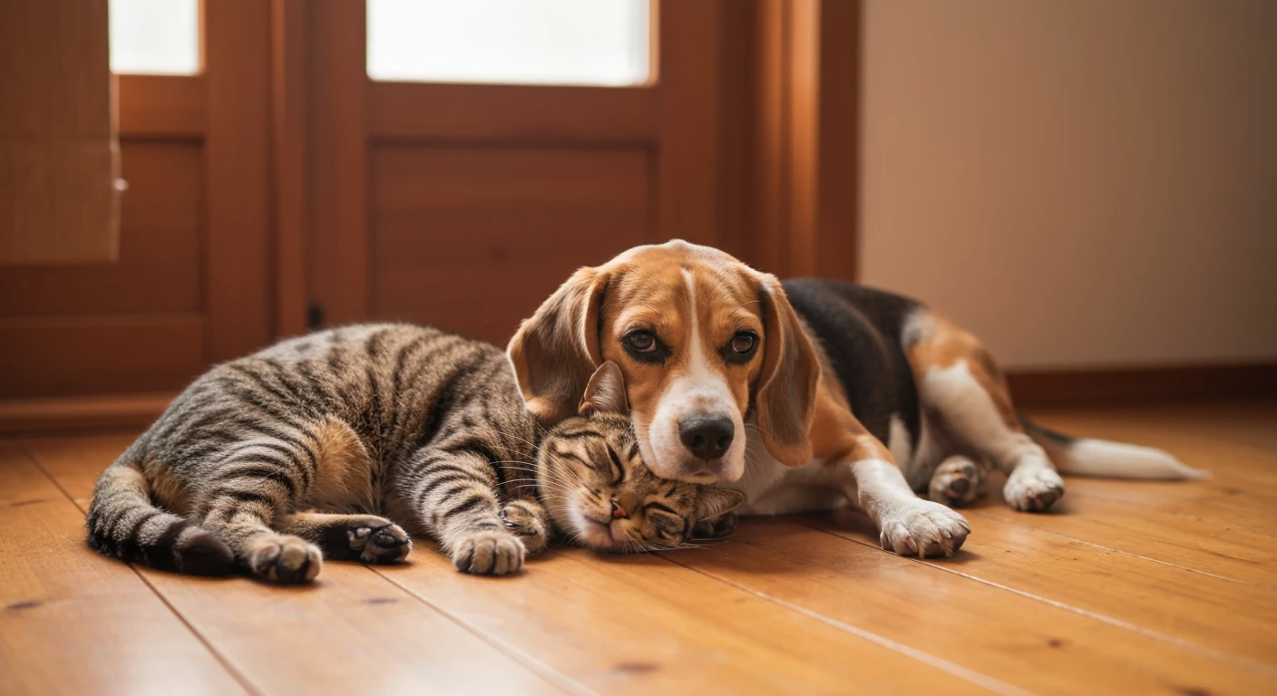 Chien et chat se partageant un salon en paix