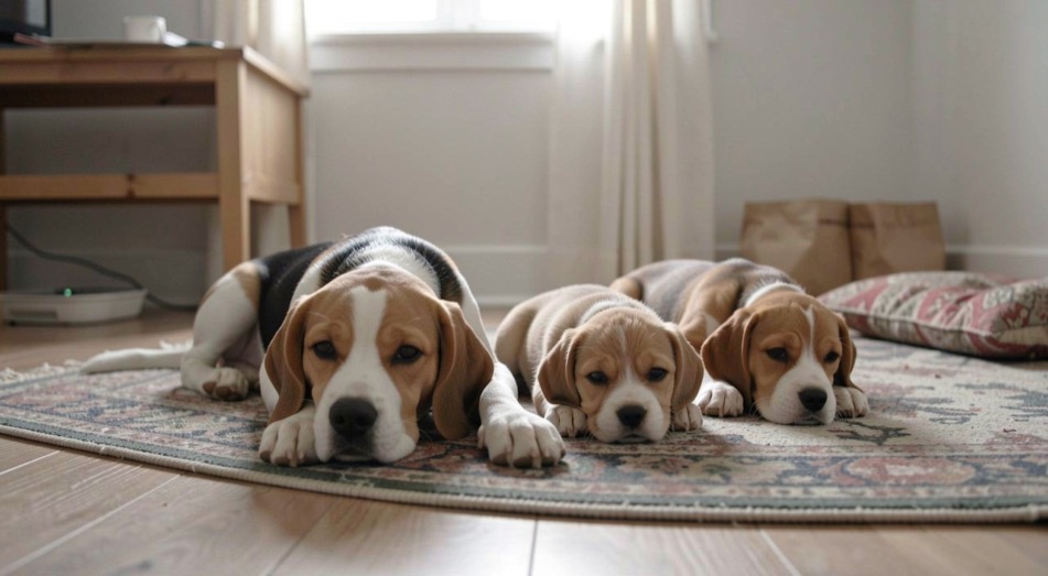 Robe tricolore de beagle vue de près