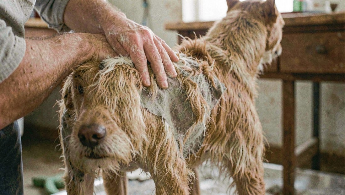 Brossage d’un chien au poil court pendant la mue