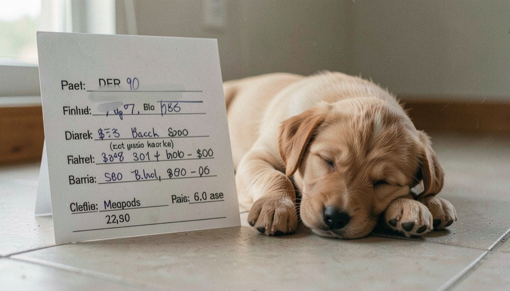 Document de pedigree posé à côté d’un chiot endormi