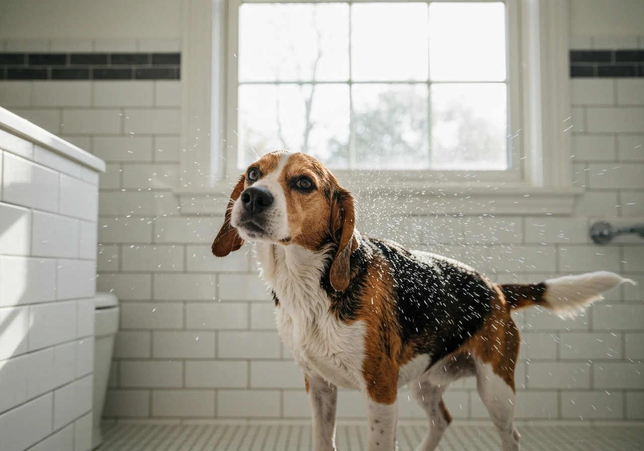 Brossage du pelage du Beagle