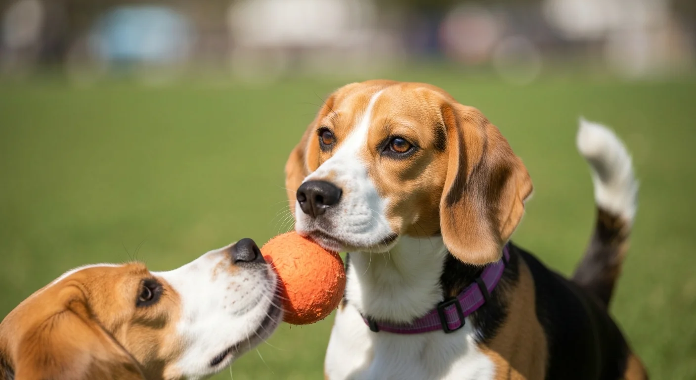 Beagle énergique courant dans une prairie